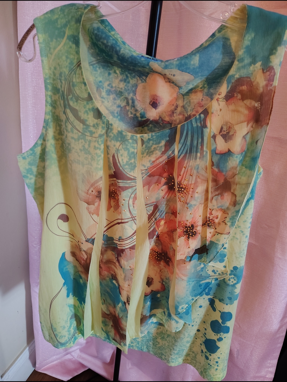 Cato Blue Green Tie-Dye Floral Top L